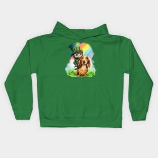 Leprechaun riding a Dachshund Kids Hoodie